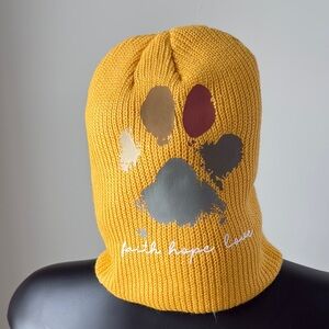 Yellow Knit Balaclava with Paw Print Design